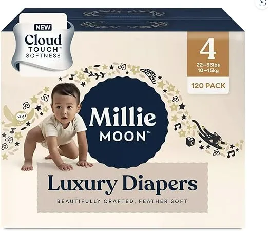 Millie Moon Diapers Sizes 1-6 Luxury Diapers COUCHES DE Luxe (Choose Size) (Size 4-72 Diapers (22lbs-33lbs))