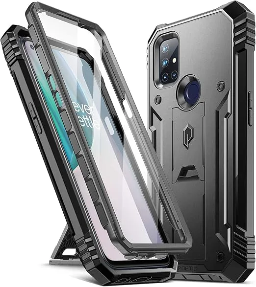 Poetic Revolution Series Case for OnePlus Nord N10 5G, Full-Body Rugged Dual-Layer Shockproof Protective Cover with Kickstand and Built-in-Screen Protector, Black