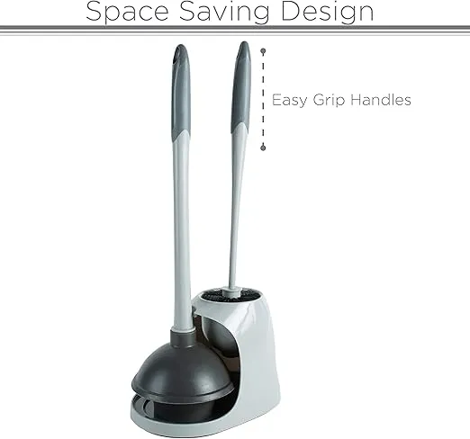 Bath Bliss 2-in-1 Bowl Plunger Set | Bathroom Accessories | Compact | Space Saving Grey Toilet-Brushes, 1 Pack