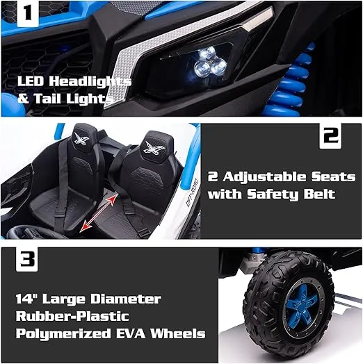 24V 2 Seater Ride on Truck for Kids,2WD/4WD Ride On UTV with Remote Control,Electric Toy Car,XXL Ride on Buggy Rubber-Plastic Polymerized Tires for Kids,Max Load Capacity 200LBS(Blue)