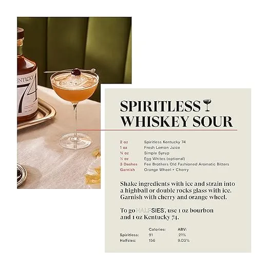 SPIRITLESS Kentucky 74 Non-Alcoholic Bourbon Whiskey Spirit, Distilled Ingredient for Cocktails, Made in Kentucky with Real American Oak, 700ml Bottle