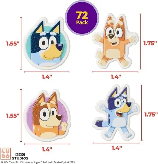 DecoPac Bluey So Much Fun Rings, 72 Cupcake Decorations Featuring Bluey, Bingo, Bandit, and Chilli, 3D Food Safe Cake Toppers – 72 Pack