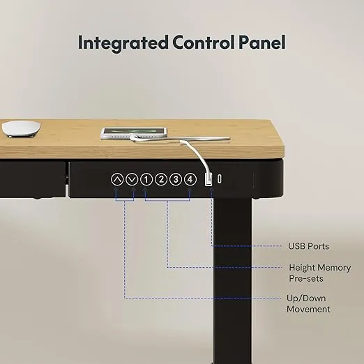 FLEXISPOT Comhar Electric Standing Desk with Drawer Desktop & Adjustable Frame w/USB Charge Ports (Bamboo Texture/Black, Wood)
