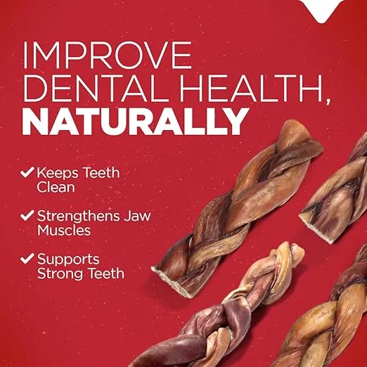 Natural Farm Braided Power Bully Sticks Dog Chews (6”, 5-Pack), 2-in-1 Power Chews: Premium Beef Cheek Wrapped in Beef Pizzle, Braided Together for a Very Long Lasting Chew, Great for Medium Dogs