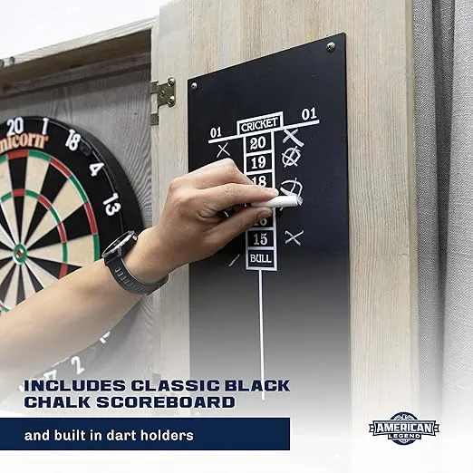 American Legend Barnwood Dartboard Cabinet with Wheat Finished Barn Style Doors - Dartboard Not Included
