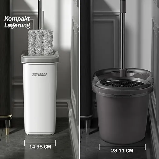 JOYMOOP Mop and Bucket with Wringer Set, Hands Free Flat Floor Mop and Bucket, with 3 Washable Microfiber Pads, Wet and Dry Use, Floor Cleaning System