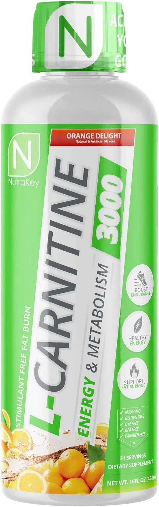 NutraKey L-Carnitine 3000mg, No Sugar, Gluten Free, Turn Into Fuel, (Orange Delight) 31 Servings