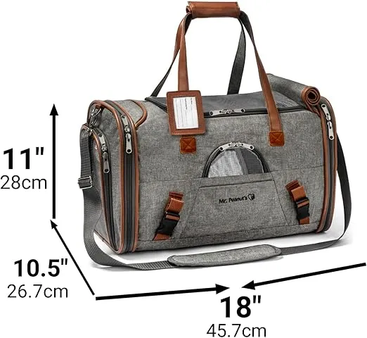 Mr. Peanut's Airline Approved Soft Sided Pet Carrier, Low Profile Gold Series Tote, Premium Brand Self Locking Zippers, Under Seat Compatibility, Plush Faux Fleece Bedding with a Sturdy Plywood Base