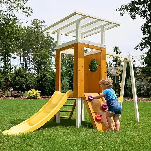 Avenlur Forest Modern Toddler Swing Set: Endless Fun for Ages 18 Months to 4-5 Years - Slide, Rock Wall, Ladder, Clubhouse Fort, Durable Swing - Easy Climbing Handles - Premium Quality!