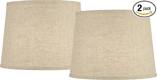 Set of 2 Hardback Drum Lamp Shades Burlap Linen Medium 11" Top x 13" Bottom x 9.5" High Spider with Replacement Harp and Finial Fitting - Springcrest