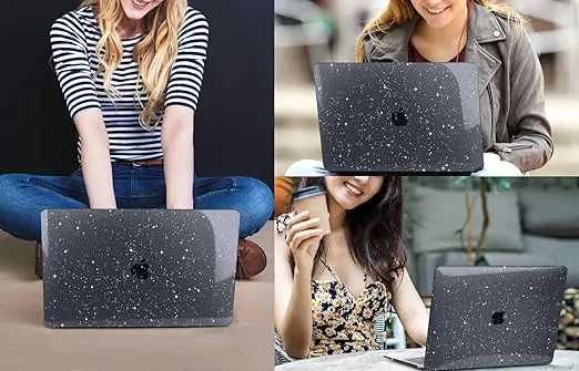 CISSOOK Sparkly Black Star Case for MacBook Air 13 Inch Case A2337 M1 A2179 A1932 2021-2018 Release, Plastic Glitter Bling Hard Shell Case with Keyboard Cover for MacBook Air M1 2021 with Touch ID