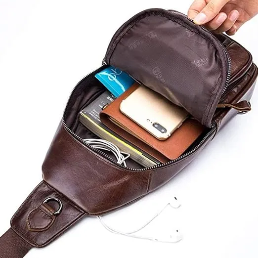 Hebetag Leather Sling Bag Crossbody Backpack for Men Women Travel Outdoor Sports