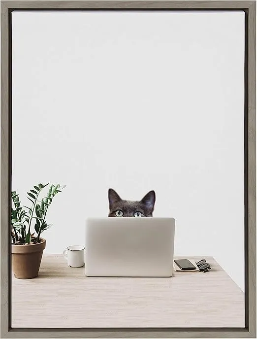 Kate and Laurel Sylvie I’m Cherise The Creative Cat Framed Canvas Wall Art by The Creative Bunch Studio, 18x24 Gray, Whitty Kitty Cat Office Art