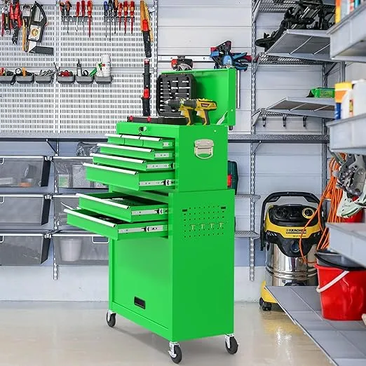 8 Drawer High Capacity Rolling Tool Chest, Metal Tool Box with Wheels and Drawers, Detachable Toolbox with Lock, Heavy Duty Tool Cabinet for Workshop, Warehouse and Garage (Green)