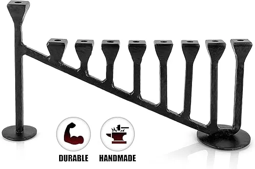 Hanukkah Menorah 9-Branch Hanukiah - Decorative Menorahs for Chanukah, Handcrafted Iron Candlestick Holder - Compatible with Small Menorahs Hannukah Candles - Black, 13.7" L x 3" W x 7.5" H