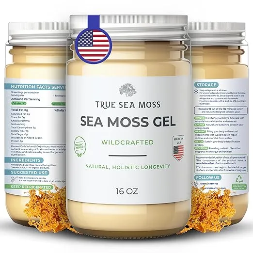 TrueSeaMoss Wildcrafted Irish Sea Moss Gel - Made with Dried Seaweed & Fresh Sea Vegetables, Seamoss - Made in USA (Original, Pack of 1)
