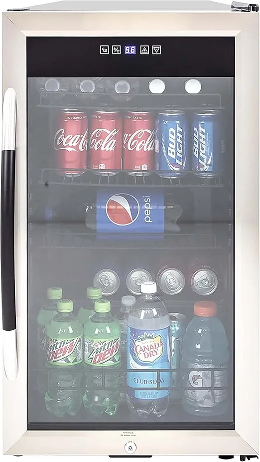 MCBC3SI Beverage Cooler with Glass Door 108 Can Mini Refrigerator with Lock for Beer Soda Water Wine with Digital Temperature Control, Metallic