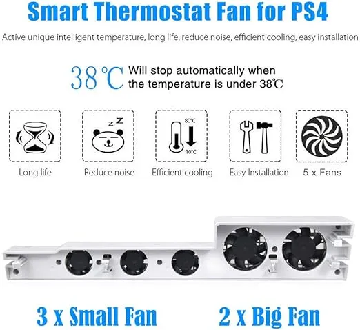 ElecGear Auto Cooling Fan for PS4 Pro, External USB Cooler Automatic Temperature Sensor Controlled Radiator Heat Exhaust Works with PlayStation 4 Pro CUH-7xxx White