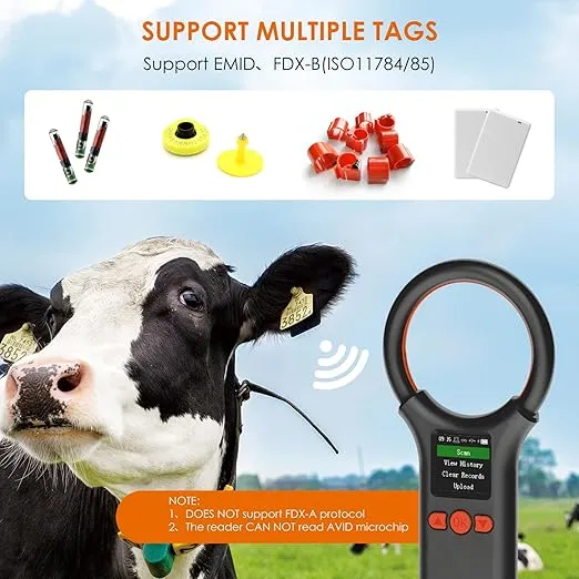 Pet Microchip Scanner Bluetooth, Animal Microchip Tag Reader Scanner, Three Ways to Connect,Upgrade TFT Large Screen, Store 500 Labels, Support to View History, Delete Records
