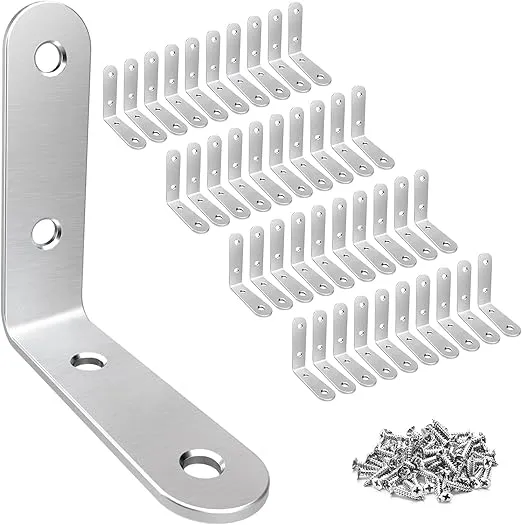 LuckIn 40 Pack Corner Brace 2" x 2", Heavy Duty L Brackets for Shelves and Wood, Stainless Steel Right Angle Bracket with Screws, 50mm x 50mm