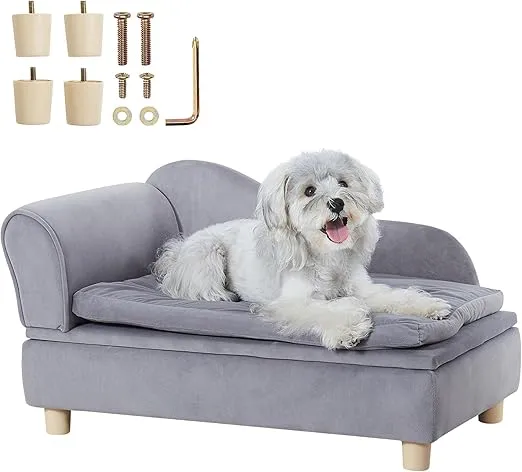 VEVOR Pet Sofa, Dog Couch for Medium-Sized Dogs and Cats, Soft Velvety Dog Sofa Bed, 50 lbs Loading Cat Sofa, Grey
