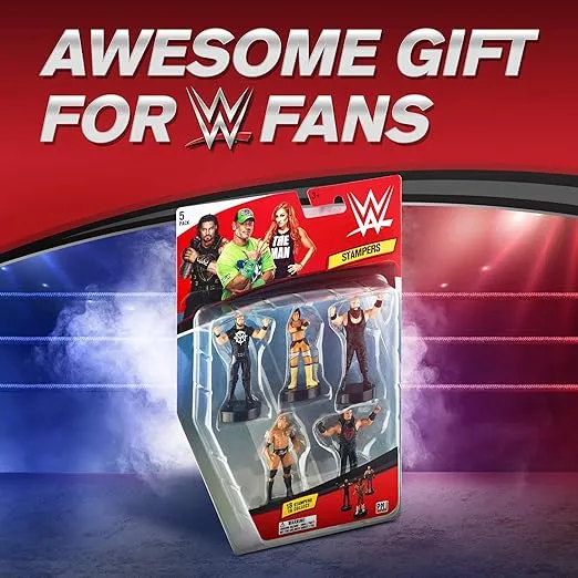 WWE Superstar Stampers, Set of 5 - Self-Inking WWE Superstars for Crafts, Party Decor, Cake Toppers Gifts - Seth Rollins, Braun Strawman, Roman Reigns, The Rock, and More by PMI, 2.3-2.5 in. Tall.