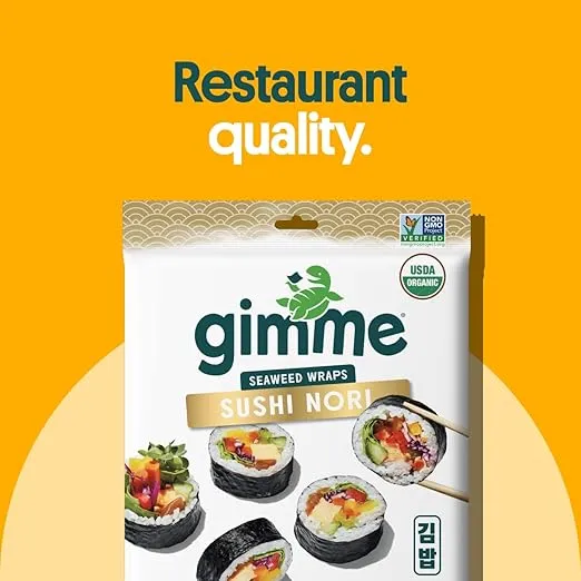Gimme Seaweed Sushi Nori 100% Organic Roasted Seaweed 50 Sheets in Resealable Container, 50 Count (Pack of 1)
