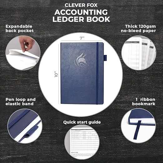 Clever Fox Accounting Ledger Book – Accounting Book for Small Businesses & Personal Use – Columnar Account Book Ledger for Tracking Money, Expenses, Deposits & Balance – Large, 7x10″ (Dark Blue)