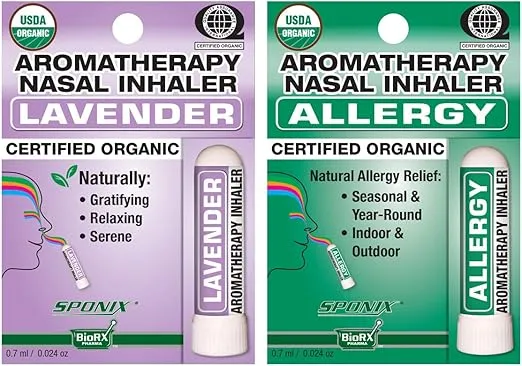 Aromatherapy Nasal Inhaler Set Organic Essential Oil - Lavender and Allergy - 0.7 mL by Sponix