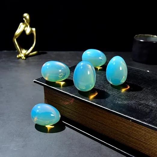 KALIFANO Moonstone Opalite Egg Carving - Worry Stone Figurine Set for Balance and Harmony Family Owned and Operated