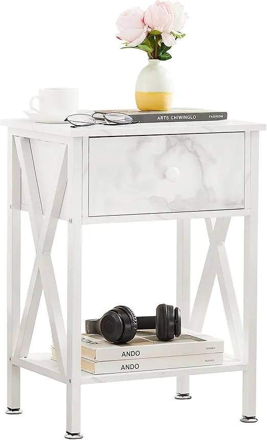 VECELO Modern Side End Table, Nightstand Storage Shelf with Bin Drawer for Bedroom, Lounge