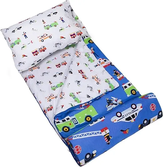Wildkin Kids Microfiber Sleeping Bag for Boys and Girls, Includes Pillow Case and Stuff Sack, Perfect Size for Slumber Parties, Camping and Overnight Travel (Heroes) , Blue