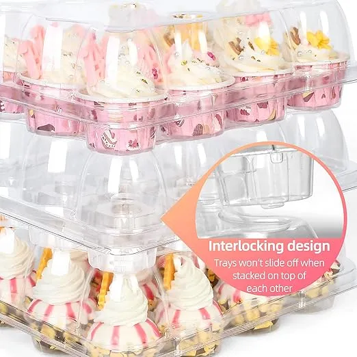 LotFancy Mini Cupcake Containers, 12 Count, 40 Pack, Clear Plastic Cupcake Holder with 480 Mini Cupcake Liners, Dozen Disposable Mini Cupcake Carriers with Detachable Lid