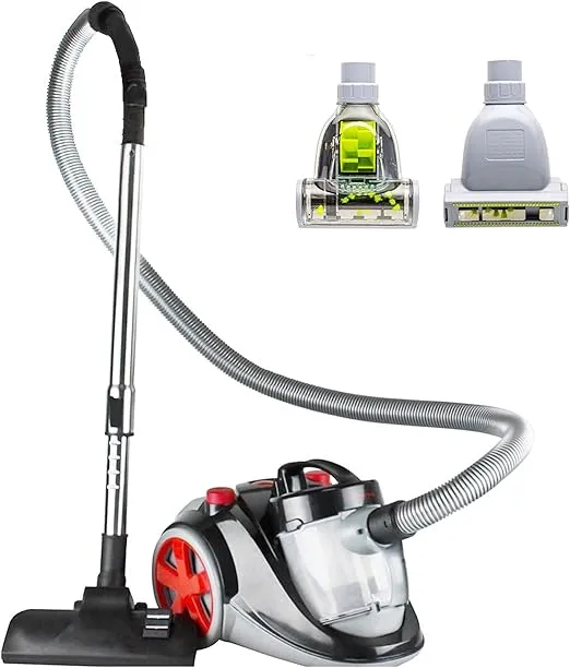 OVENTE Bagless Canister Vacuum Cleaner with Multi-Surface Suction and Extended Telescoping Wand, Lightweight Corded Cleaning Machine for Hard Floors, Carpets with Extra Sofa & Pet Brush, Black ST2010