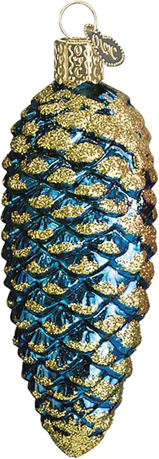 Old World Christmas Blue Shimmering Cone Glass Blown Ornament for Christmas Tree