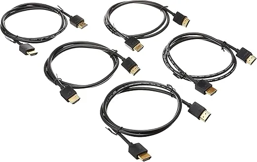Monoprice 8K Ultra High Speed Slim HDMI Cable - HDMI 2.1, 8K@60Hz, 4K@120Hz, 48Gbps, HDR, VRR, 3ft, No Logo, Black - 5 Pack