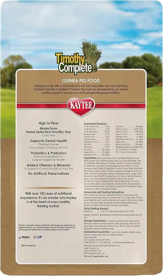 Kaytee Timothy Complete Pet Guinea Pig Food, 5 Pound