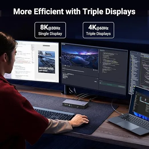 UGREEN Revodok Max 313 Thunderbolt 4 Dock, 13-in-1 40Gbps Docking Station Triple 4K@60Hz or Single 8K Display with HDMI 2.1, DP 1.4, Gigabit Ethernet, SD/TF 4.0, 60W PD Power for MacBook, Laptops