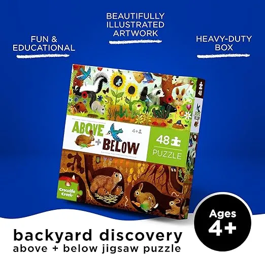 Crocodile Creek Above + Below 48-Piece Jigsaw Floor Puzzle - Fun Floor Puzzles for Kids Ages 4-8 - Backyard Discovery - 27 x 20 inches Finished