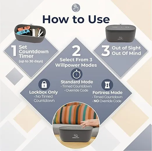 Mindsight Timed Lock Box | Unplug from Phones, Video Games, Social Media, Snacks & Cravings | 3 Modes based on Willpower | Easy to Use | Out of Sight ~ Out of Mind | Boost Your Mental Wellness