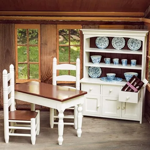 THE QUEEN'S TREASURES 18 Inch Doll Wooden Furniture, Farmhouse Collection Fully Assembled Step Back Kitchen Cupboard Dish Hutch, Compatible with American Girl Kitchen Furniture