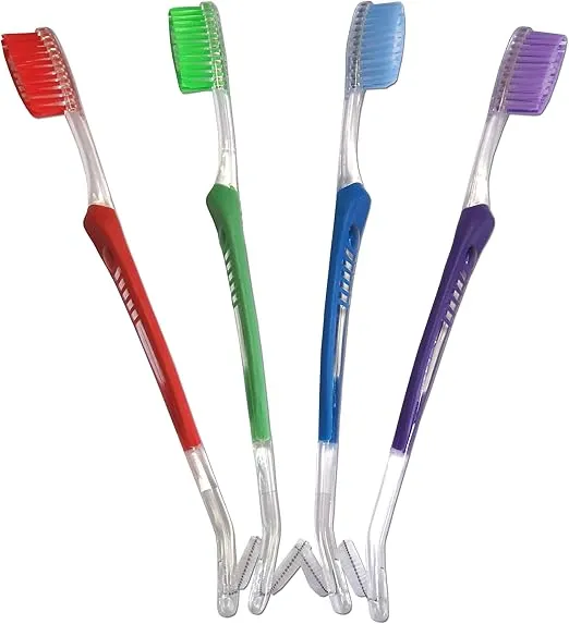 Orthodontic Toothbrush V-Trim Double-Ended Brush with Interproximal Head for Cleaning Ortho Braces, 4 Count (Pack of 1)