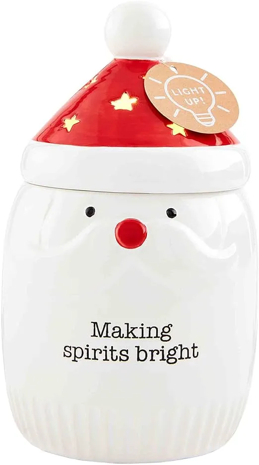 Mud Pie Light Up Santa Canister, 9" x 5 1/4" dia, RED