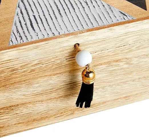 Juvale Small Wooden Decorative Box with Hinged Lid and Tassel for Jewelry, Trinket Storage (9.4 x 6 x 3 In)