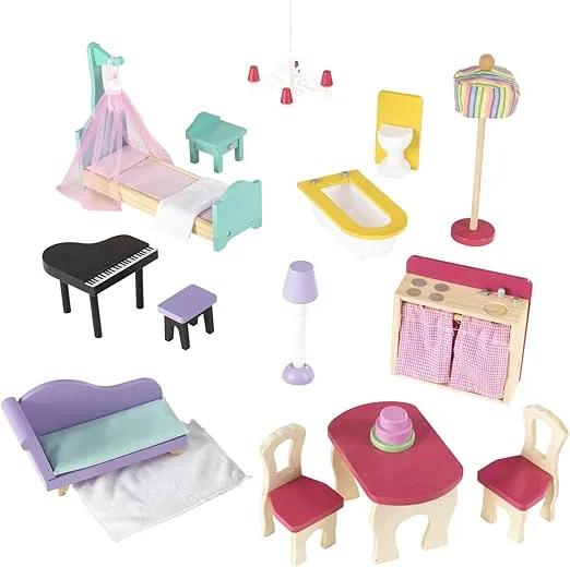 KidKraft Annabelle Wooden Dollhouse with Elevator, Balcony and 17 Accessories, Gift for Ages 3+