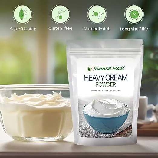 Z Natural Foods Heavy Cream Powder - Nutrient-Dense, Delicious Powdered Cream with 1-Year Shelf Life - Easy to Use & Perfect for Coffee, Baking & Recipes, Keto-Friendly, Gluten-Free, 1 lb