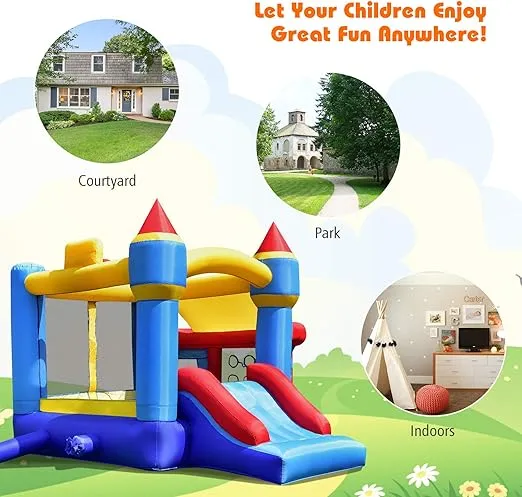 Costzon Inflatable Bounce House, Bouncy House for Kids Indoor Outdoor Party w/Basketball Rim, Ball Shooting, Ocean Balls, Large Castle Bounce House with Blower for Toddlers Birthday