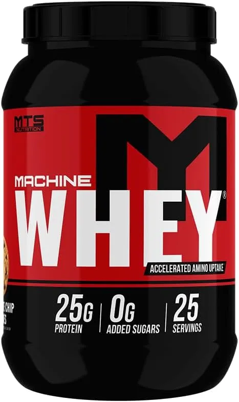 MTS Machine Whey Protein Powder - 2LB Tub, 25+G of Protein Per Serving - Chocolate Chip Cookie Flavored - Concentrate & Isolate Whey Protein Blend - NO Amino Spiking