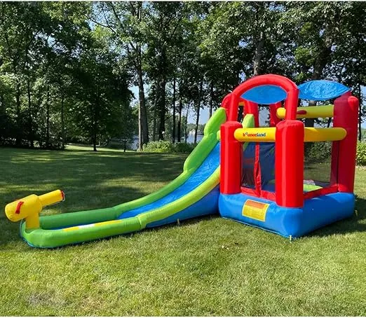 Inflatable Bounce House or Water Slide Wet or Dry with Sun Roof, Ball Pit 30 Balls, Water Gun, Fun Bouncing Area with Basketball Hoop, Long Slide with Climbing Wall, UL Certified Blower Included