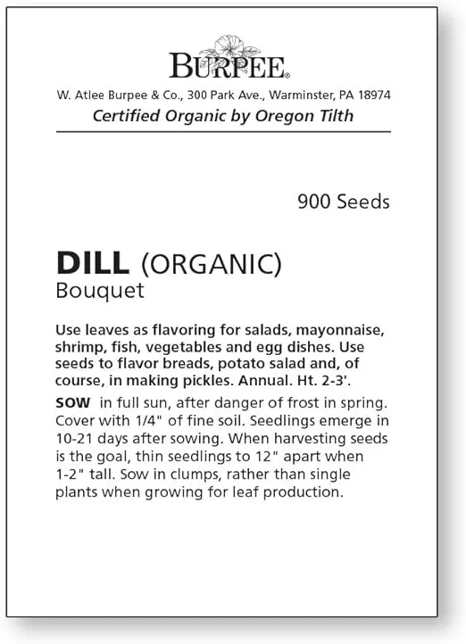 Burpee Bouquet Organic Dill Seeds 900 seeds